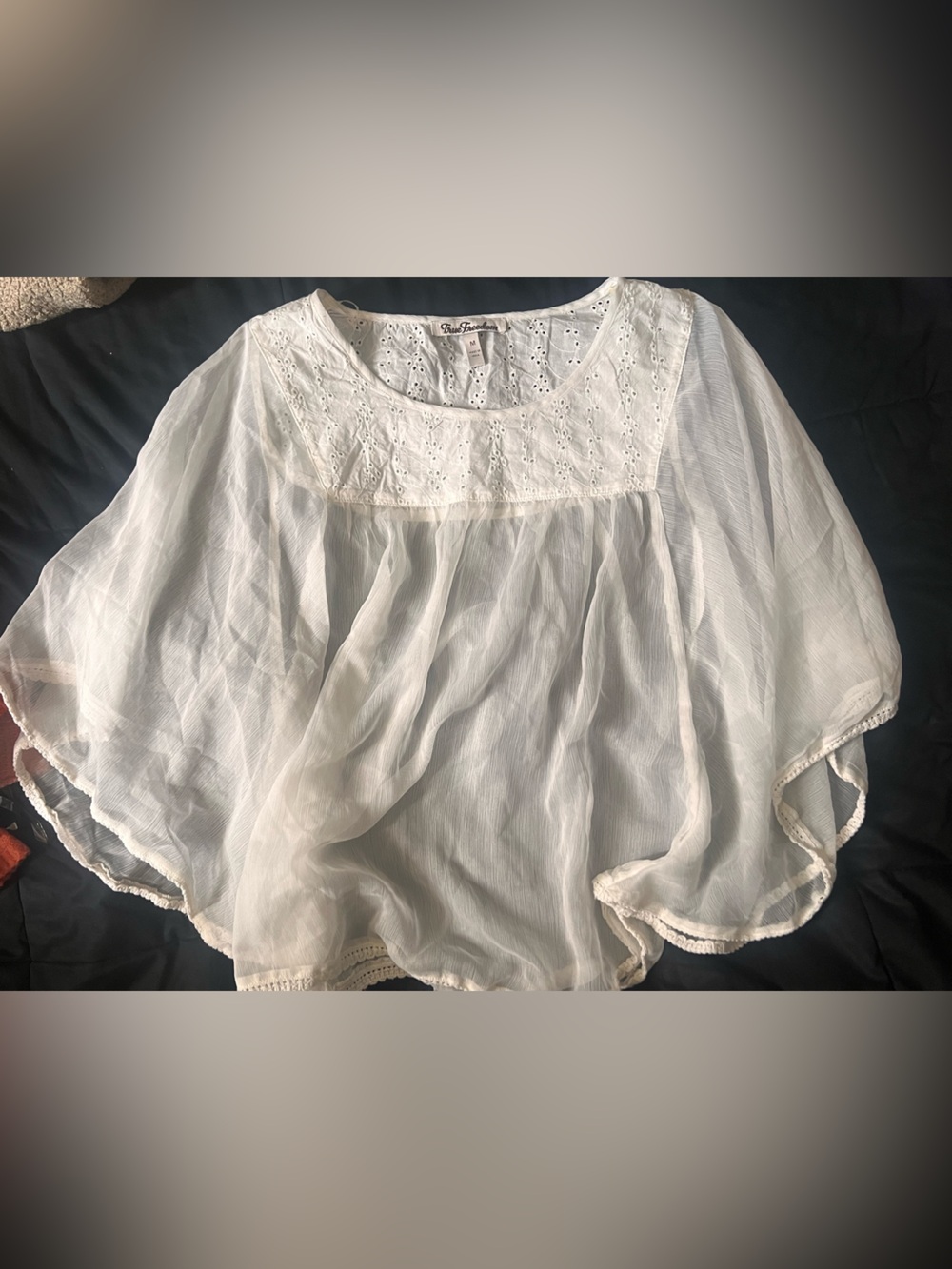 True Freedom White Eyelet Yoke Peasant Top